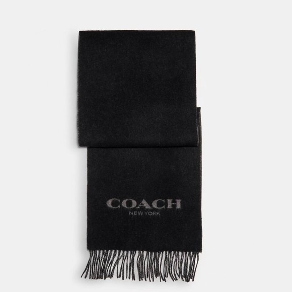 NWT COACH Wool & Cashmere Signature Scarf Black & Gray 76053 muffler - Picture 3 of 8